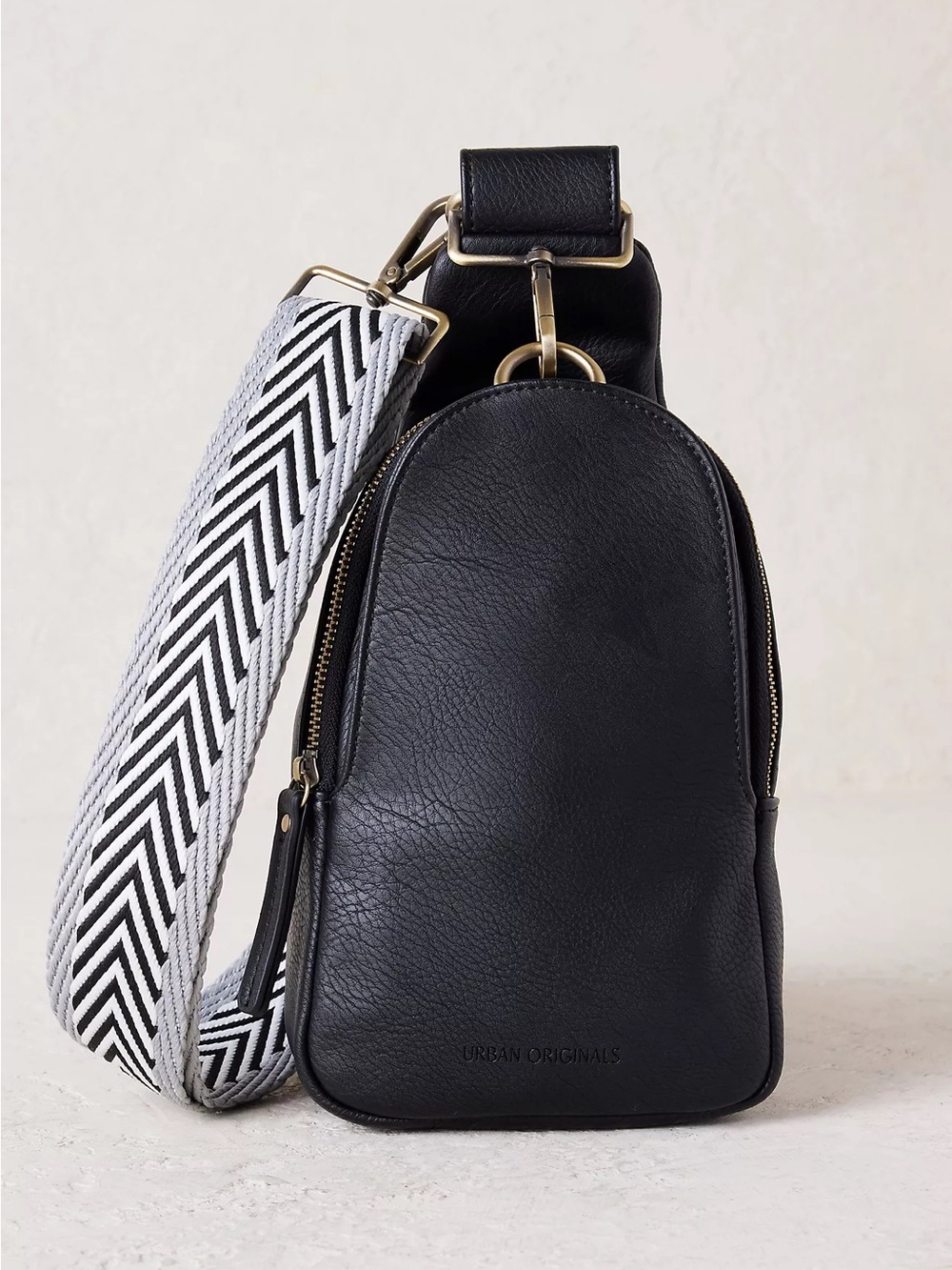 Anthropologie Vegan Leather Crossbody Sling with Chevron Strap